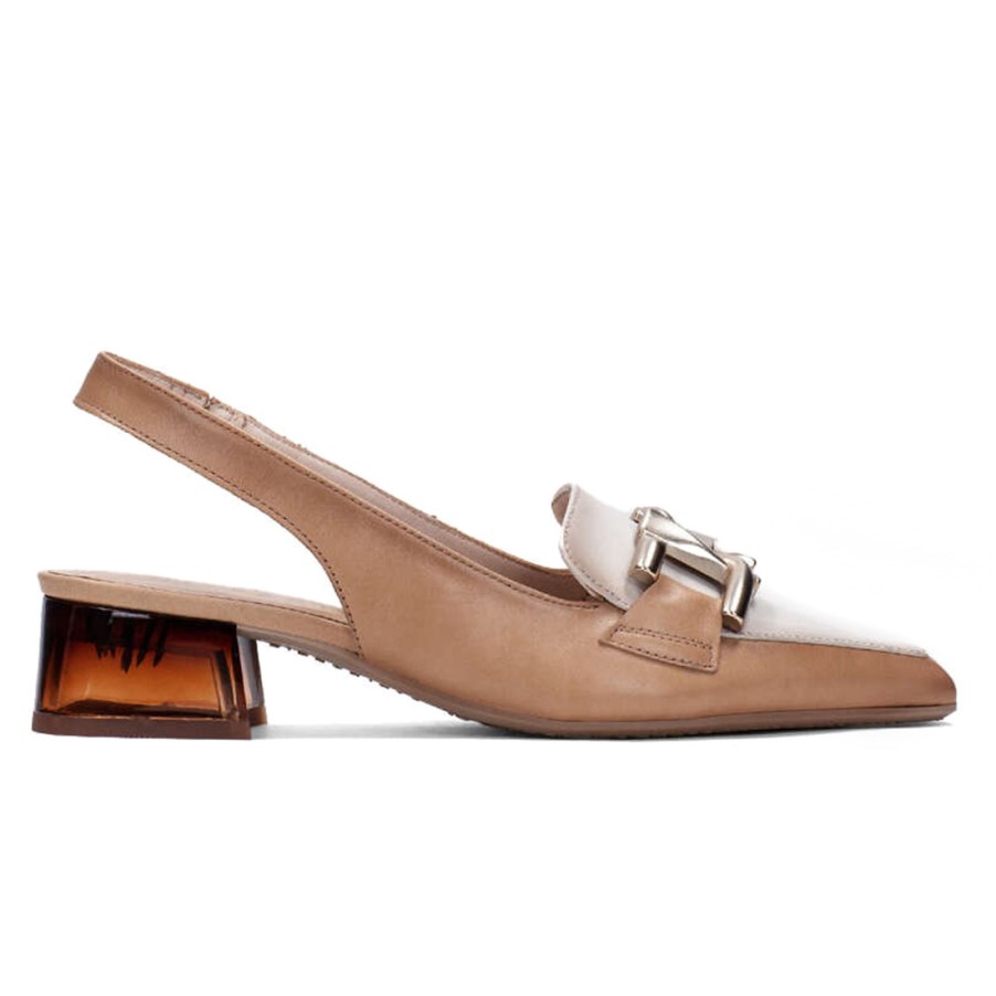 Frauen SANGIORGIO Pumps | Hispanitas Sahara Slingback Aus Beigem Und Weisem Leder Mit Niedrigem Absatz