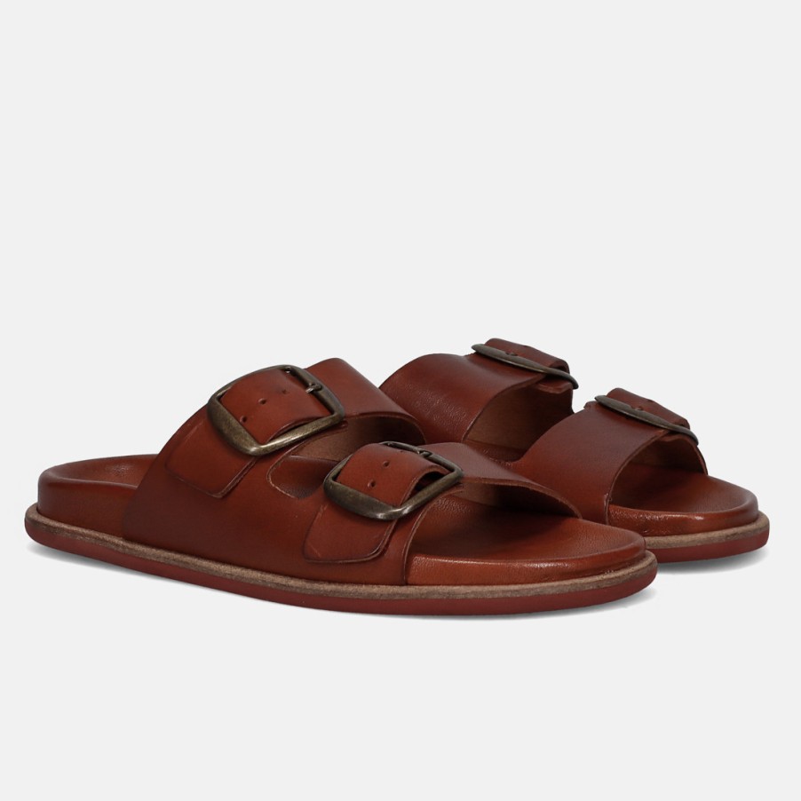 Frauen SANGIORGIO Sandalen | Corso Roma 9 Slipper Aus Hellbraunem Leder Mit Weichem Fusbett