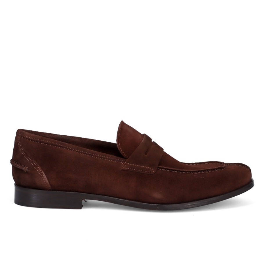 Manner SANGIORGIO Slipper | Sangiorgio Herren-Mokassin Aus Dunkelbraunem Wildleder