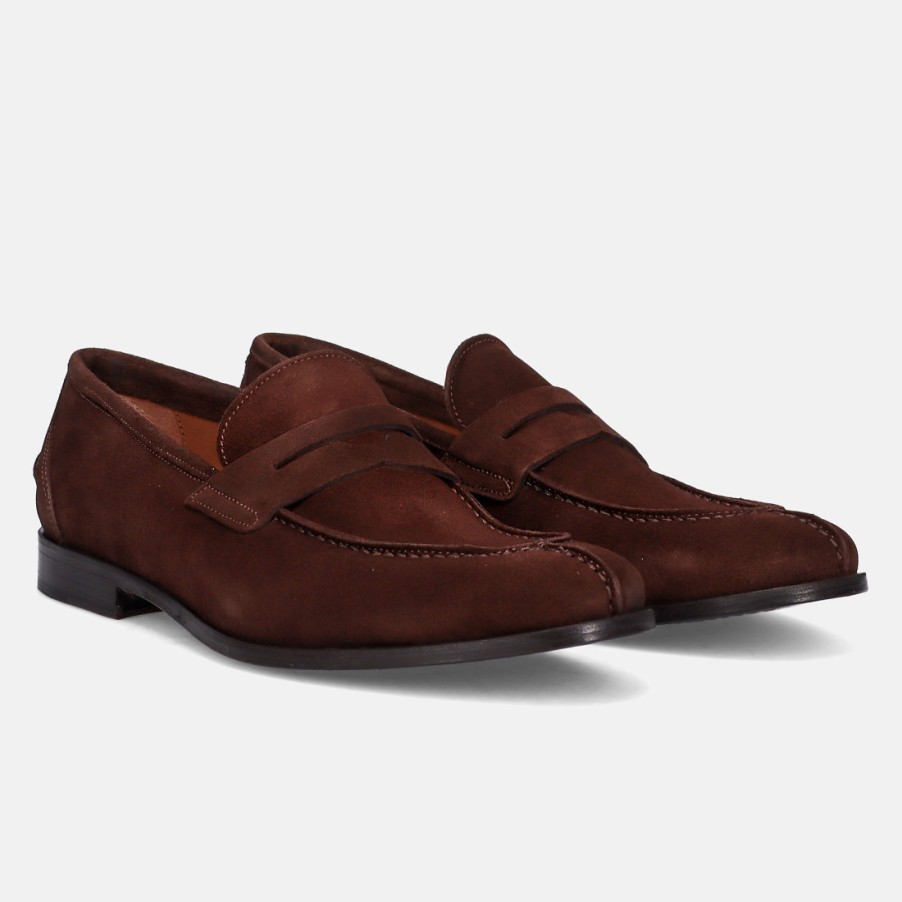 Manner SANGIORGIO Slipper | Sangiorgio Herren-Mokassin Aus Dunkelbraunem Wildleder