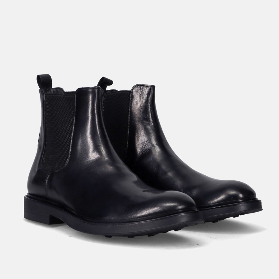 Manner SANGIORGIO Stiefeletten | Sangiorgio Herren-Stiefelette „Beatles" Aus Schwarzem Leder