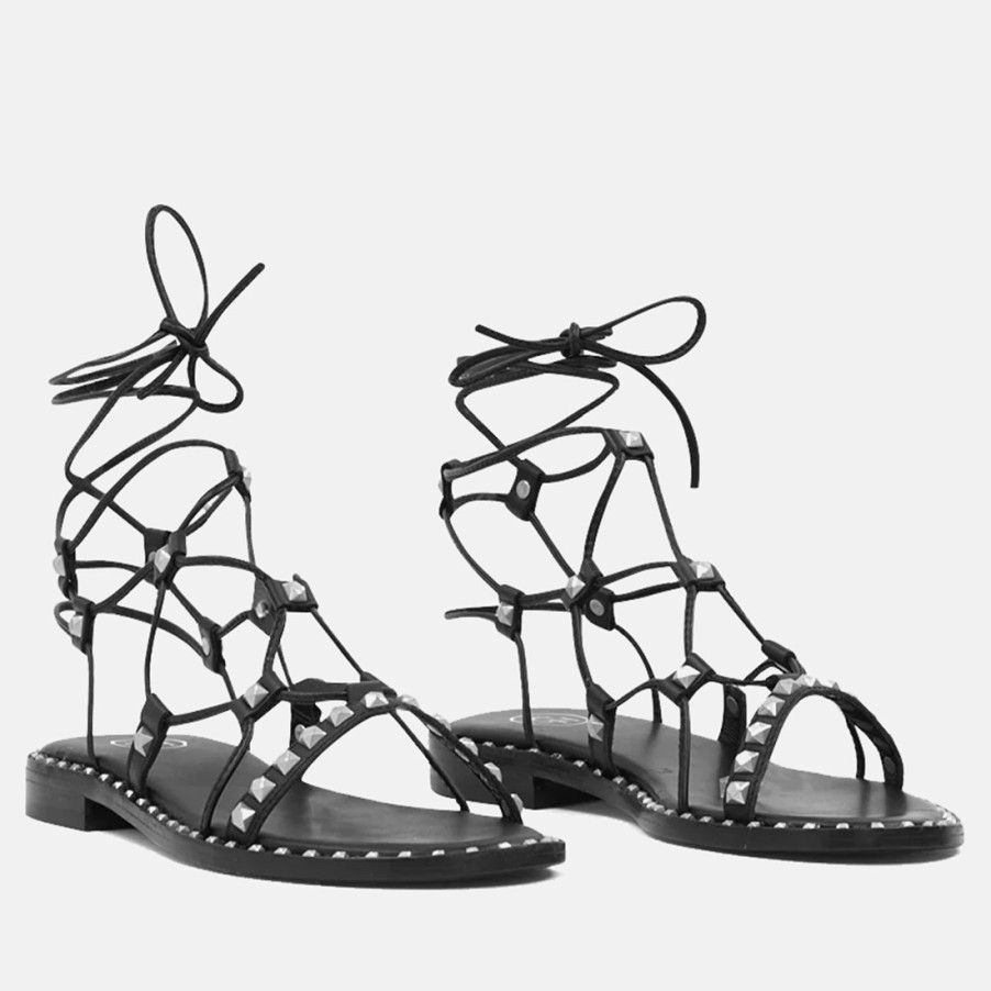 Frauen SANGIORGIO Sandalen | Ash Paloma Schwarze Gladiator-Sandale Mit Silbernen Nieten