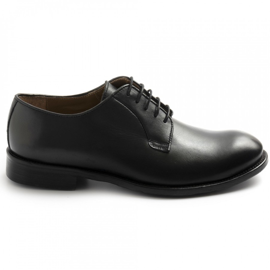 Manner SANGIORGIO Schnuren | Sangiorgio Herren-Derby-Schuhe Aus Schwarzem Leder