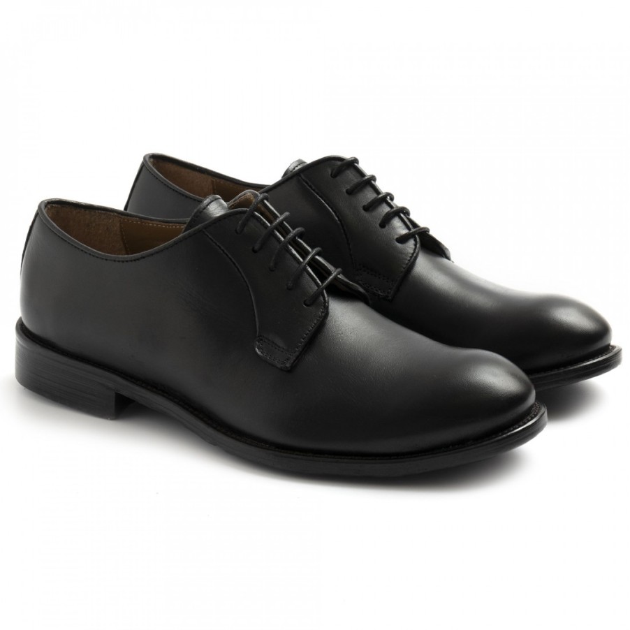 Manner SANGIORGIO Schnuren | Sangiorgio Herren-Derby-Schuhe Aus Schwarzem Leder