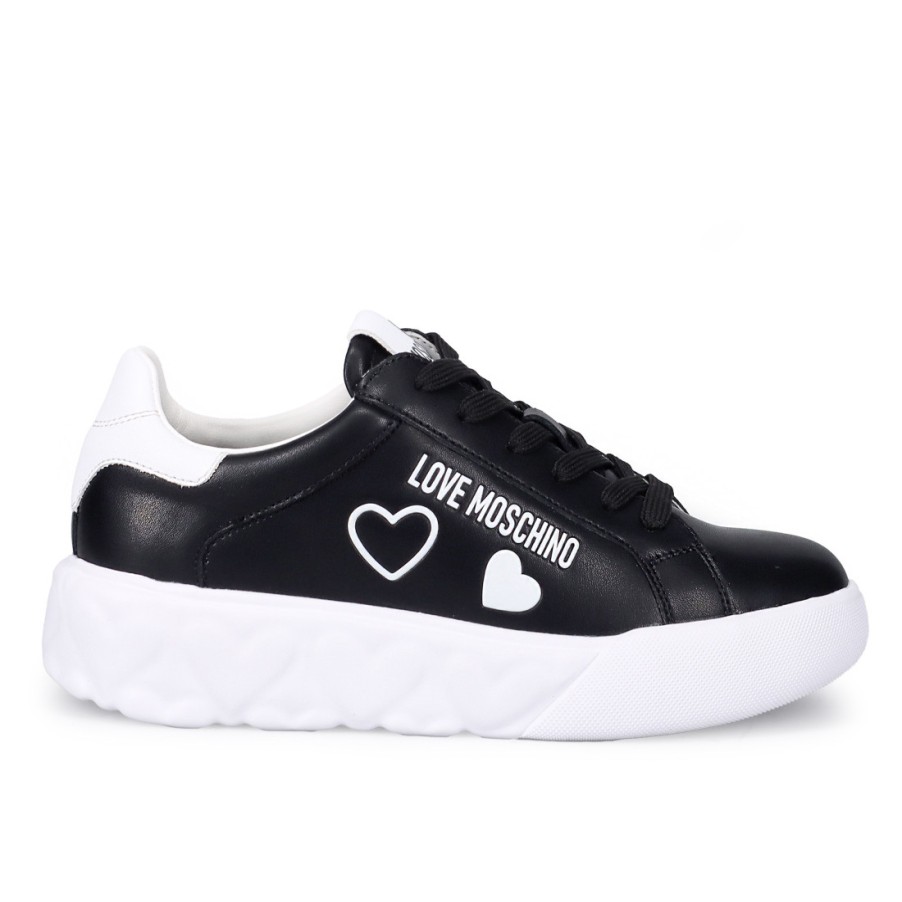 Frauen SANGIORGIO Turnschuhe | Love Moschino Damen-Sneaker Aus Schwarzem Und Weisem Leder