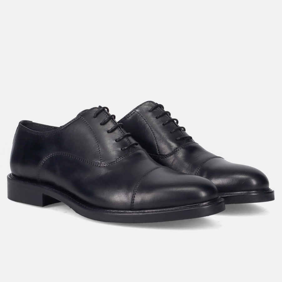 Manner SANGIORGIO Schnuren | Sangiorgio Herren-Oxford-Schuh Aus Schwarzem Leder