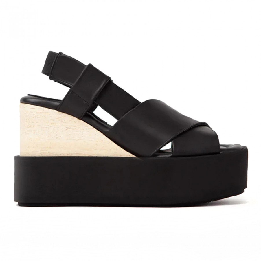 Frauen SANGIORGIO Sandalen | Paloma Barcelo Mao Schwarze Napasilk-Plateau-Keilsandale