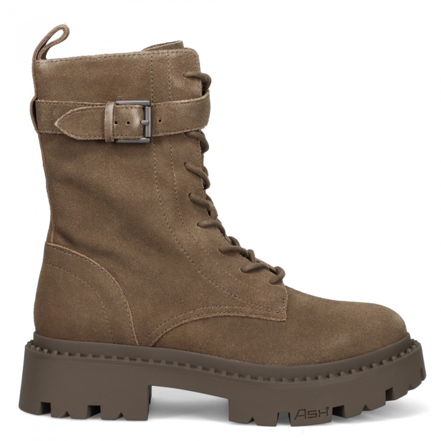 Frauen SANGIORGIO Militarstiefel | Ash Gena Schnallenstiefel Aus Braunem, Weichem Wildleder