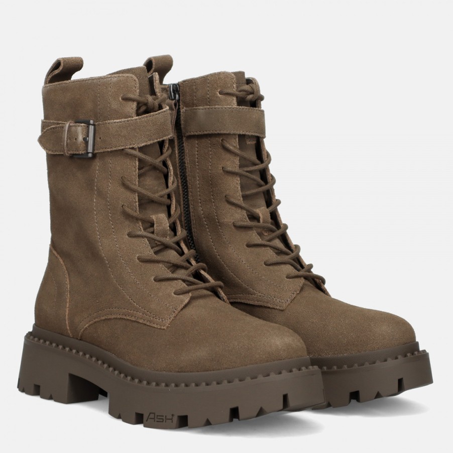 Frauen SANGIORGIO Militarstiefel | Ash Gena Schnallenstiefel Aus Braunem, Weichem Wildleder