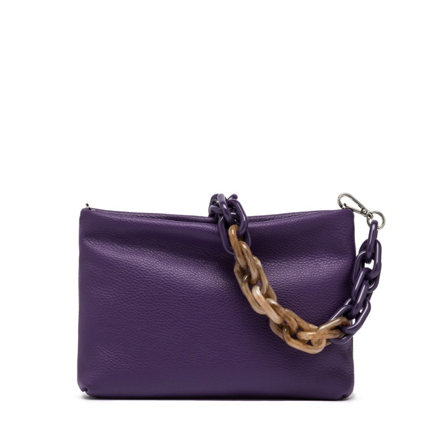 Frauen SANGIORGIO Schultertaschen | Gianni Chiarini Brenda Mittelgrose Clutch Aus Lila Irisleder