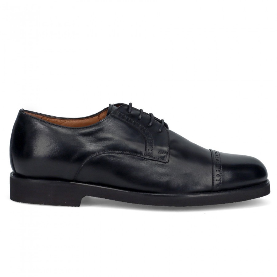 Manner SANGIORGIO Schnuren | Calpierre Bl24 Schwarzer Derby-Schuh Mit Herausnehmbarem Fusbett