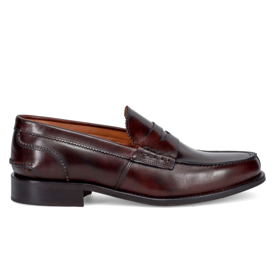 Manner SANGIORGIO Slipper | Sangiorgio Herren-Mokassin Aus Dunkelbraunem, Gepuffertem Leder