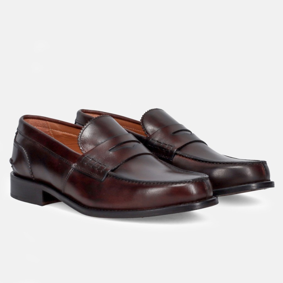 Manner SANGIORGIO Slipper | Sangiorgio Herren-Mokassin Aus Dunkelbraunem, Gepuffertem Leder