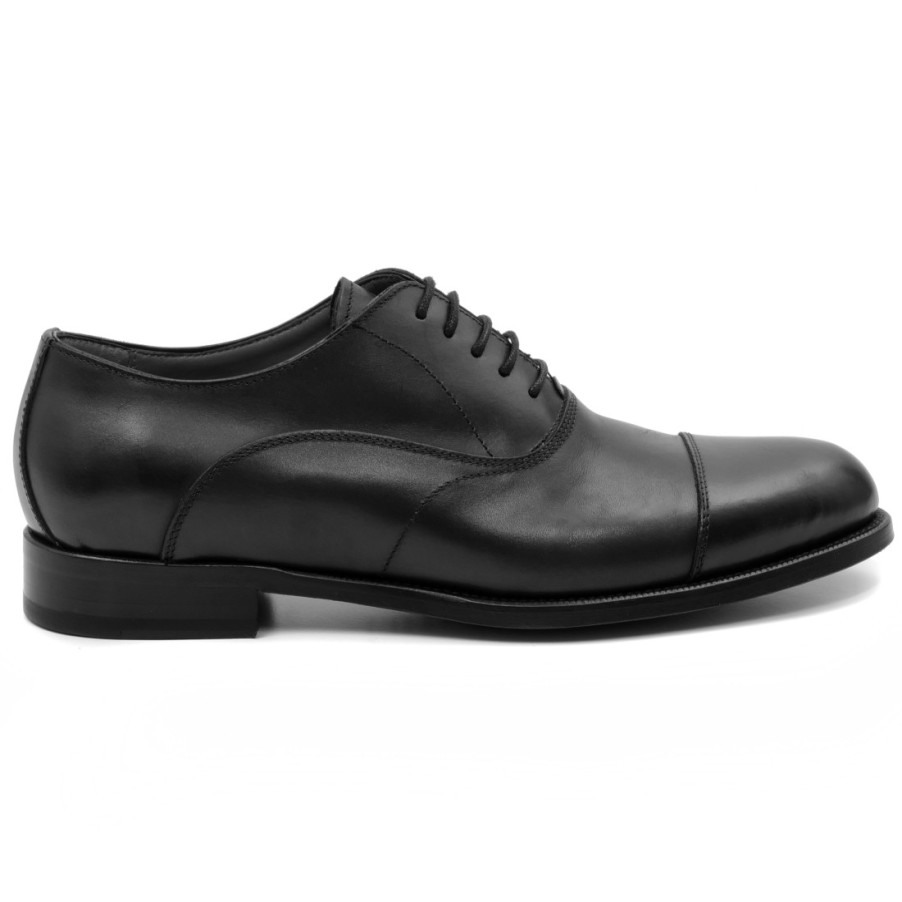 Manner SANGIORGIO Schnuren | Calpierre Herren-Oxford-Schuh Aus Schwarzem Leder