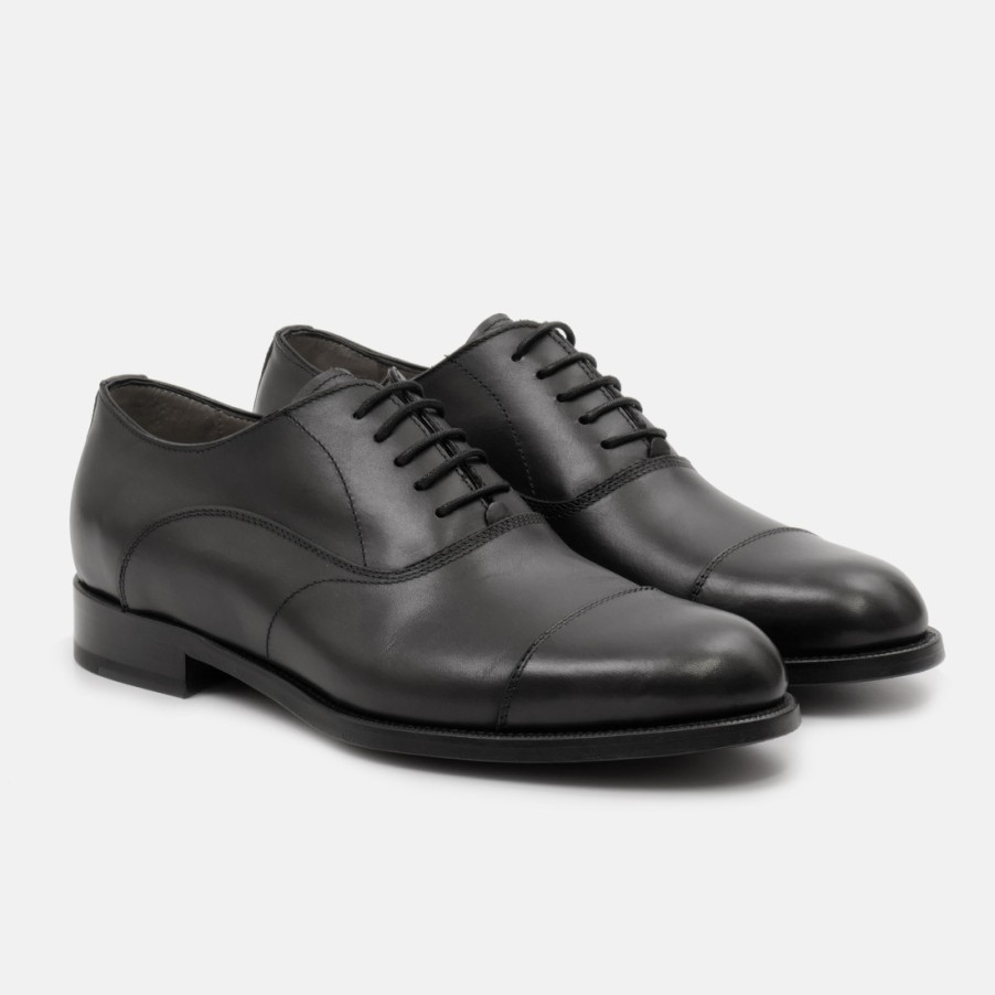 Manner SANGIORGIO Schnuren | Calpierre Herren-Oxford-Schuh Aus Schwarzem Leder