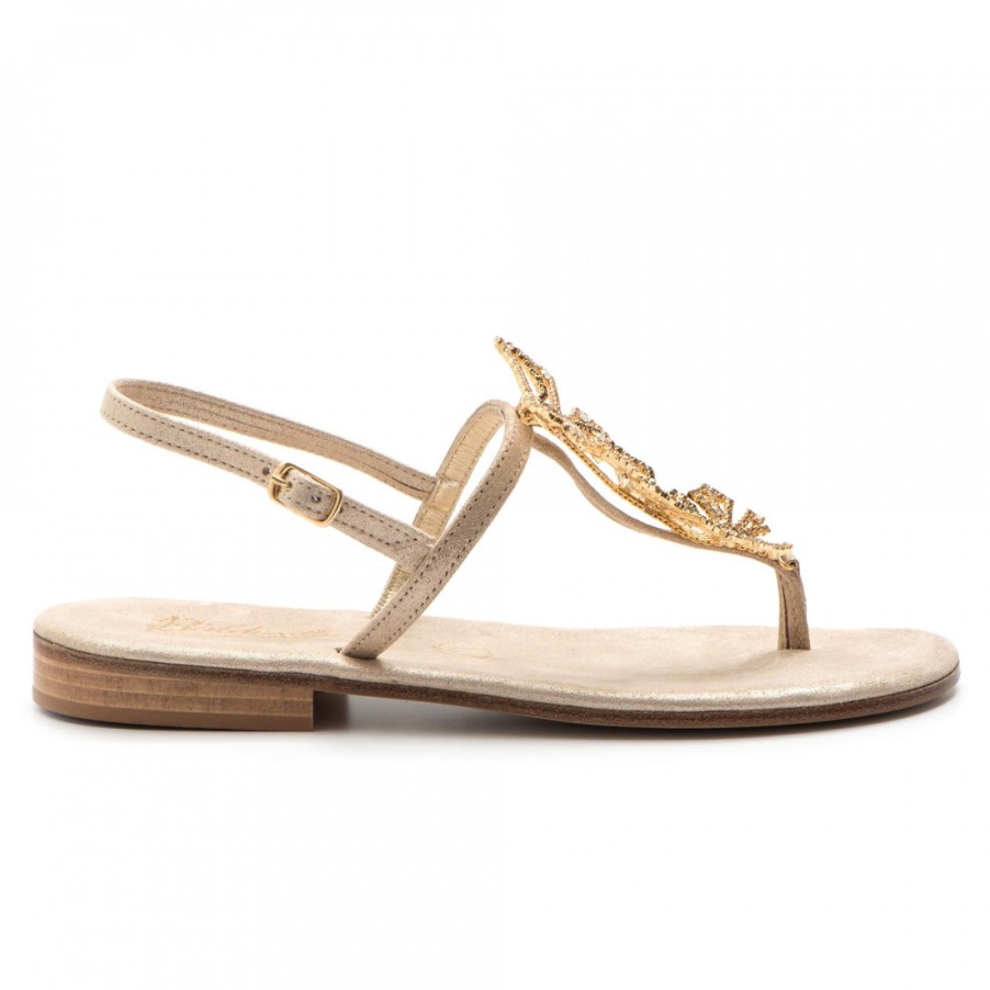 Frauen SANGIORGIO Sandalen | Flip-Flop-Sandalen Aus Leder Mit Metallischen Schmetterlingen