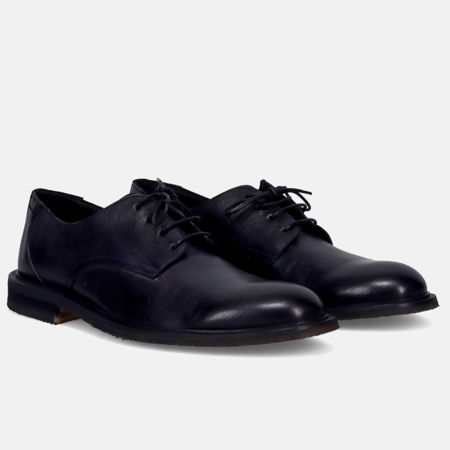 Manner SANGIORGIO Schnuren | Jerold Wilton Herren-Derby-Schuh Aus Dunkelblauem, Weichem Leder