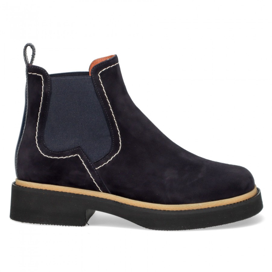 Frauen SANGIORGIO Stiefeletten | Viola Ricci Beatles-Stiefel Aus Blauem Wildleder Fur Damen