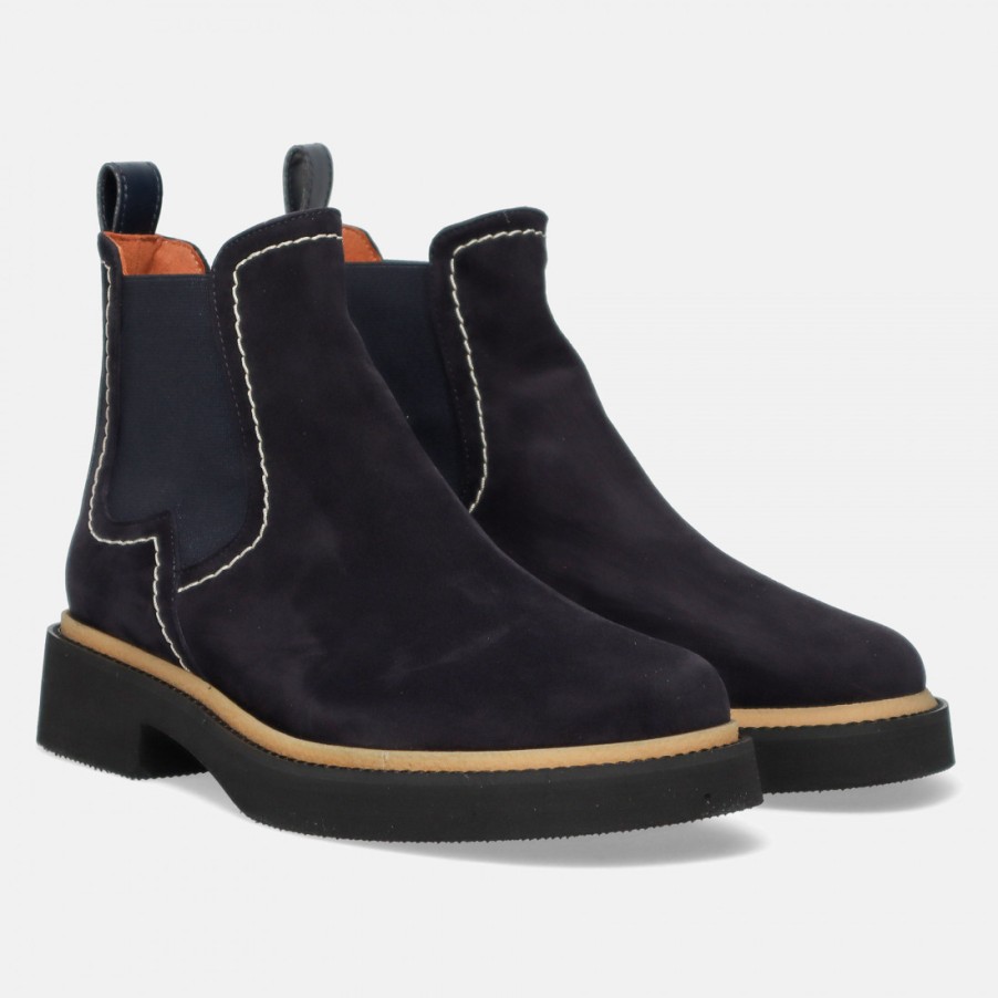 Frauen SANGIORGIO Stiefeletten | Viola Ricci Beatles-Stiefel Aus Blauem Wildleder Fur Damen