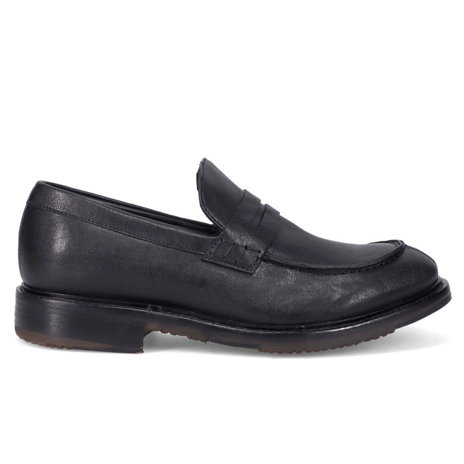 Manner SANGIORGIO Slipper | Vicolo 8 Herren-Mokassin Aus Schwarzem Leder