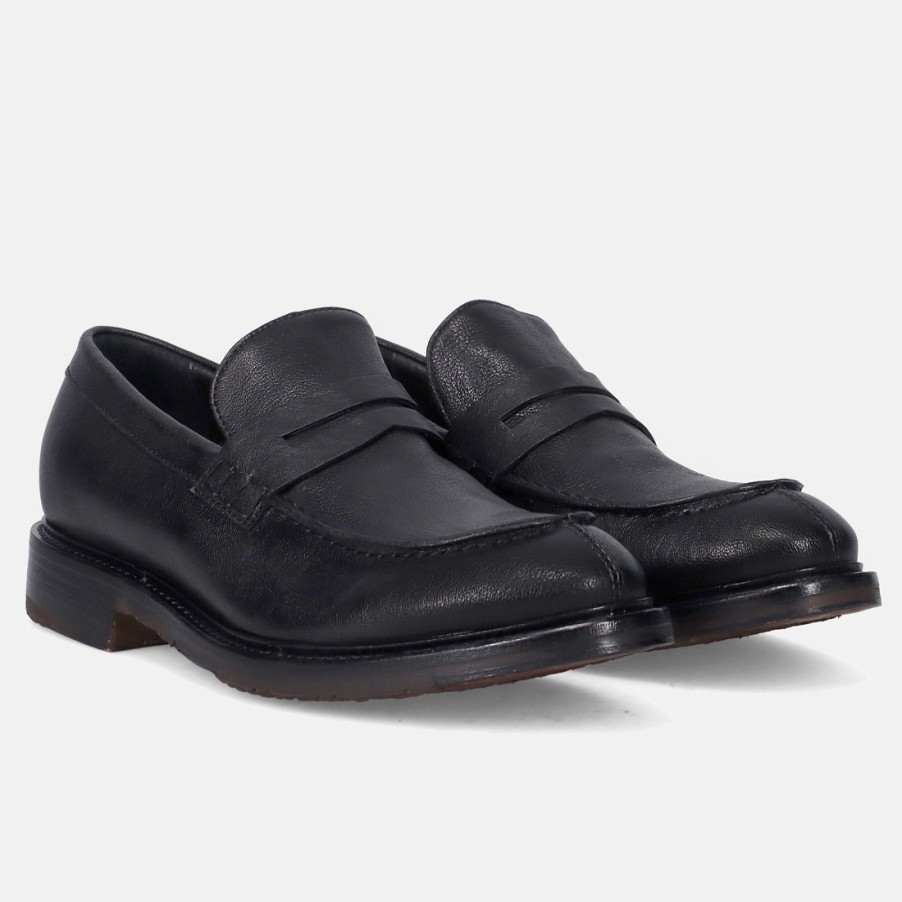 Manner SANGIORGIO Slipper | Vicolo 8 Herren-Mokassin Aus Schwarzem Leder