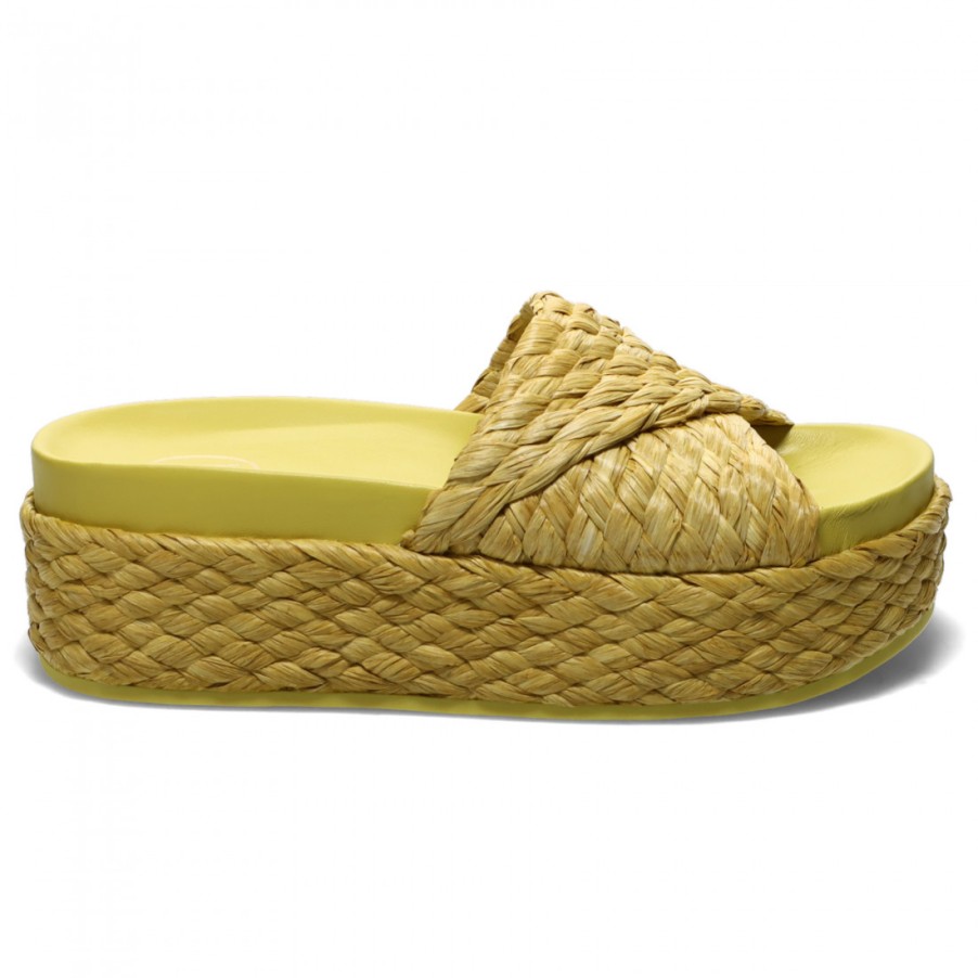 Frauen SANGIORGIO Sandalen | Ash Zen Yellow Plateau-Slipper Aus Gewebtem Raffiabast