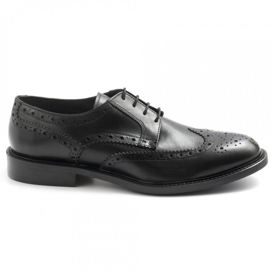 Manner SANGIORGIO Schnuren | Herren-Sangiorgio-Derby-Brogue-Schuhe Aus Schwarzem Leder