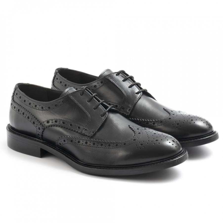 Manner SANGIORGIO Schnuren | Herren-Sangiorgio-Derby-Brogue-Schuhe Aus Schwarzem Leder