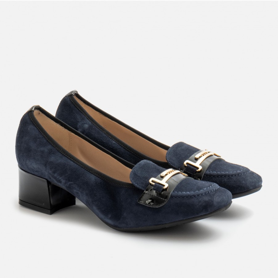 Frauen SANGIORGIO Slipper | Sangiorgio Damen-Mokassin Aus Blauem Wildleder Mit Absatz