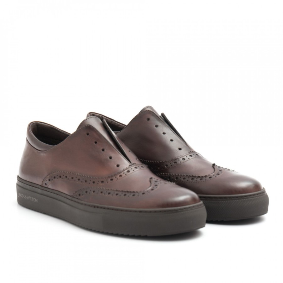 Manner SANGIORGIO Schnuren | Braune J. Wilton Oxford-Schuhe Aus Leder Mit Gummisohle