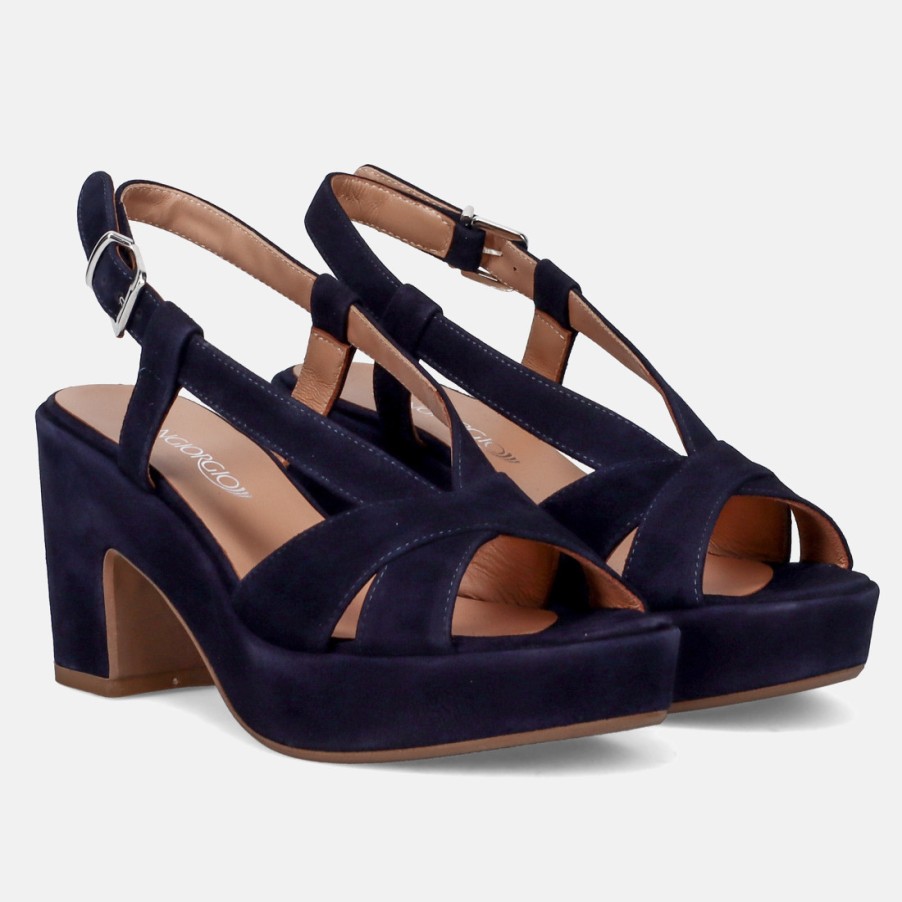 Frauen SANGIORGIO Sandalen | Sangiorgio Plateausandale Aus Blauem Wildleder