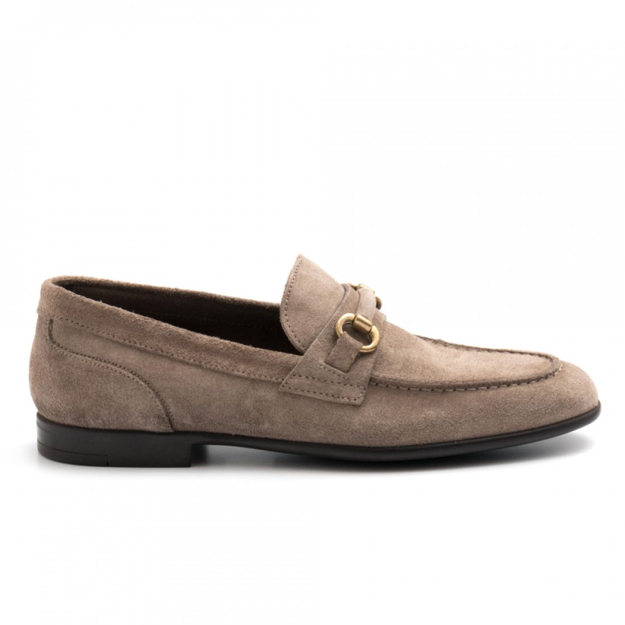 Manner SANGIORGIO Slipper | Taupefarbene Marco Ferretti Mokassins Aus Wildleder Mit Schnalle