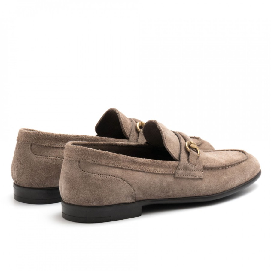 Manner SANGIORGIO Slipper | Taupefarbene Marco Ferretti Mokassins Aus Wildleder Mit Schnalle