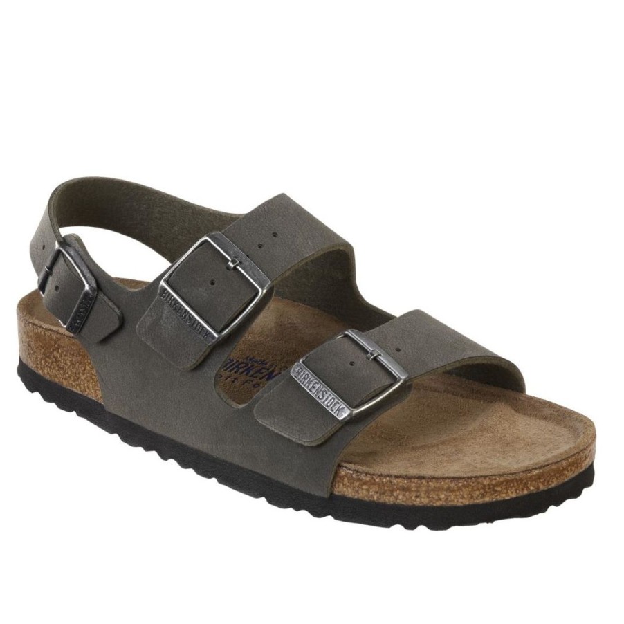 Frauen SANGIORGIO Sandalen | Birkenstok Milano Damensandale Aus Graugrunem Birko Flor