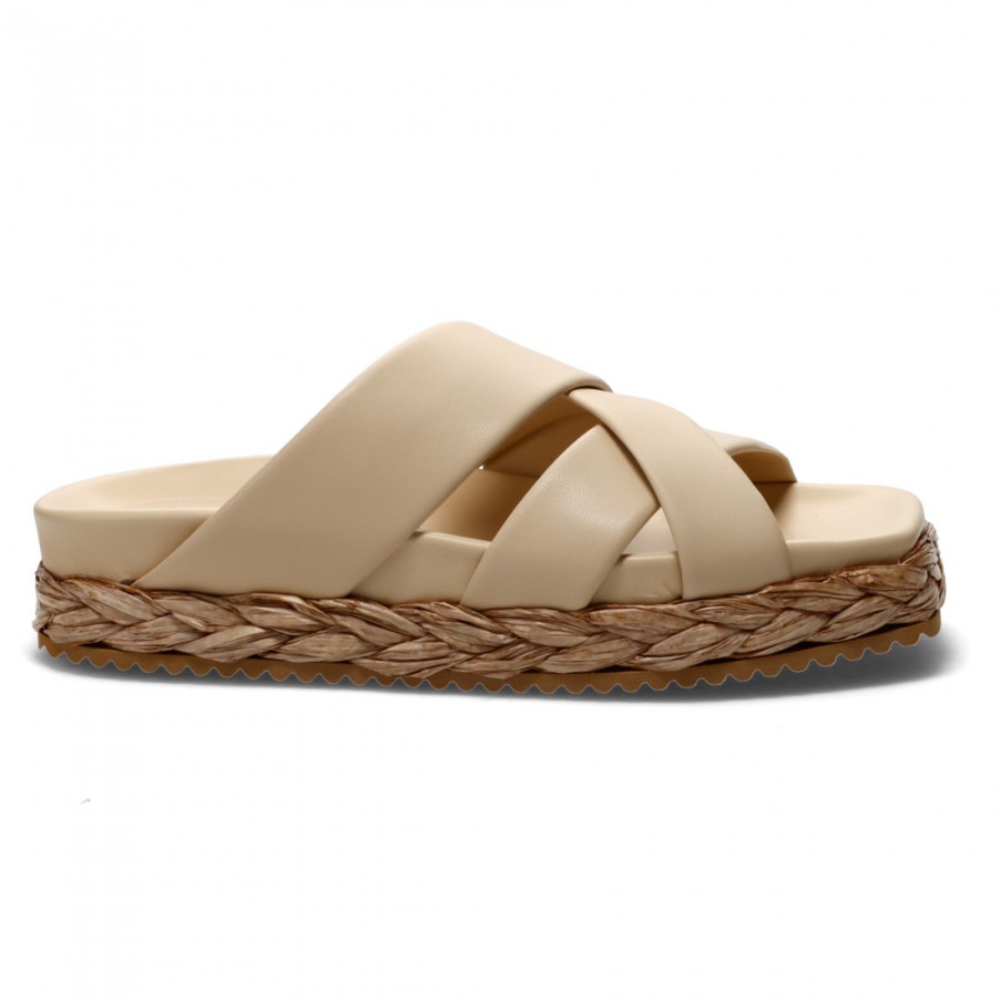 Frauen SANGIORGIO Sandalen | Equitare Ludka Creme Slipper Mit Strohplattform