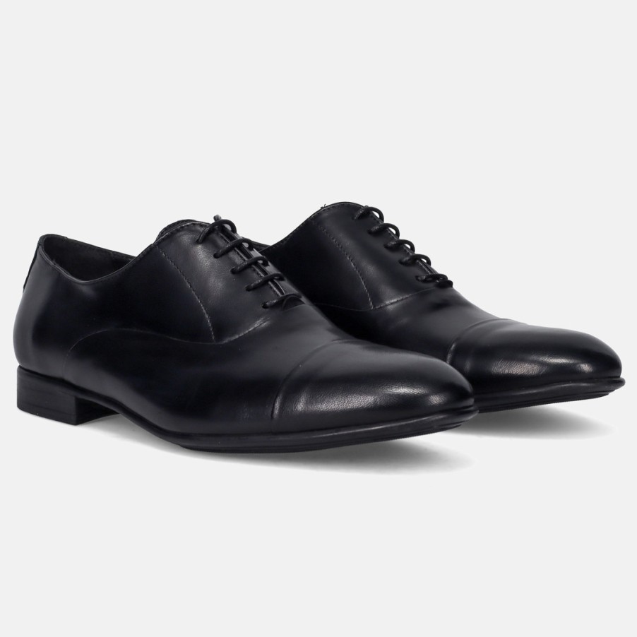 Manner SANGIORGIO Schnuren | Sangiorgio Herren-Oxford-Schuh Aus Schwarzem, Weichem Leder