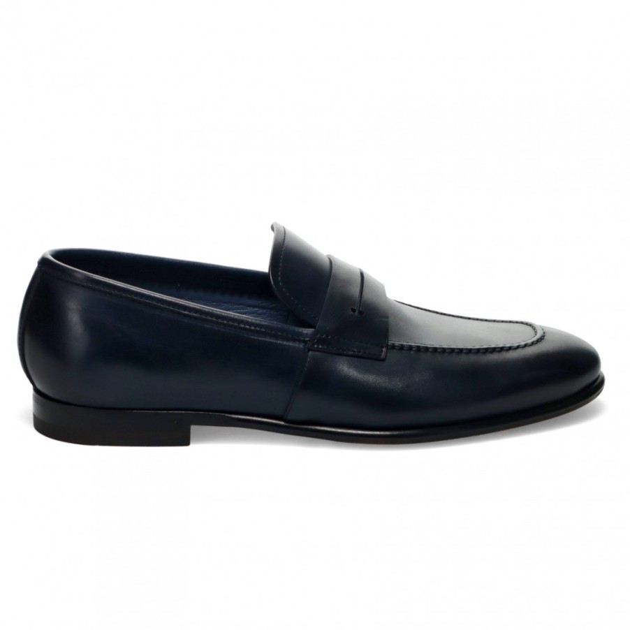 Manner SANGIORGIO Slipper | Fabi Herren-Mokassin Aus Weichem, Handgewachstem Blauem Leder