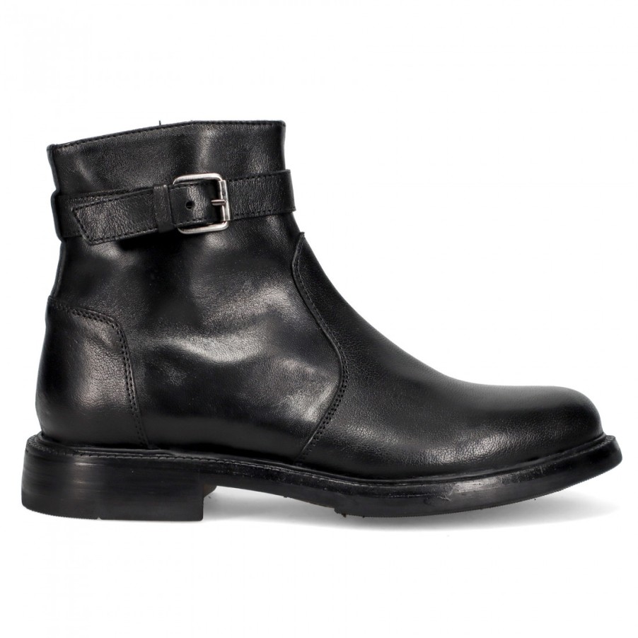 Manner SANGIORGIO Stiefeletten | Schwarze Herrenstiefelette Vicolo 8 Aus Leder Mit Schnalle