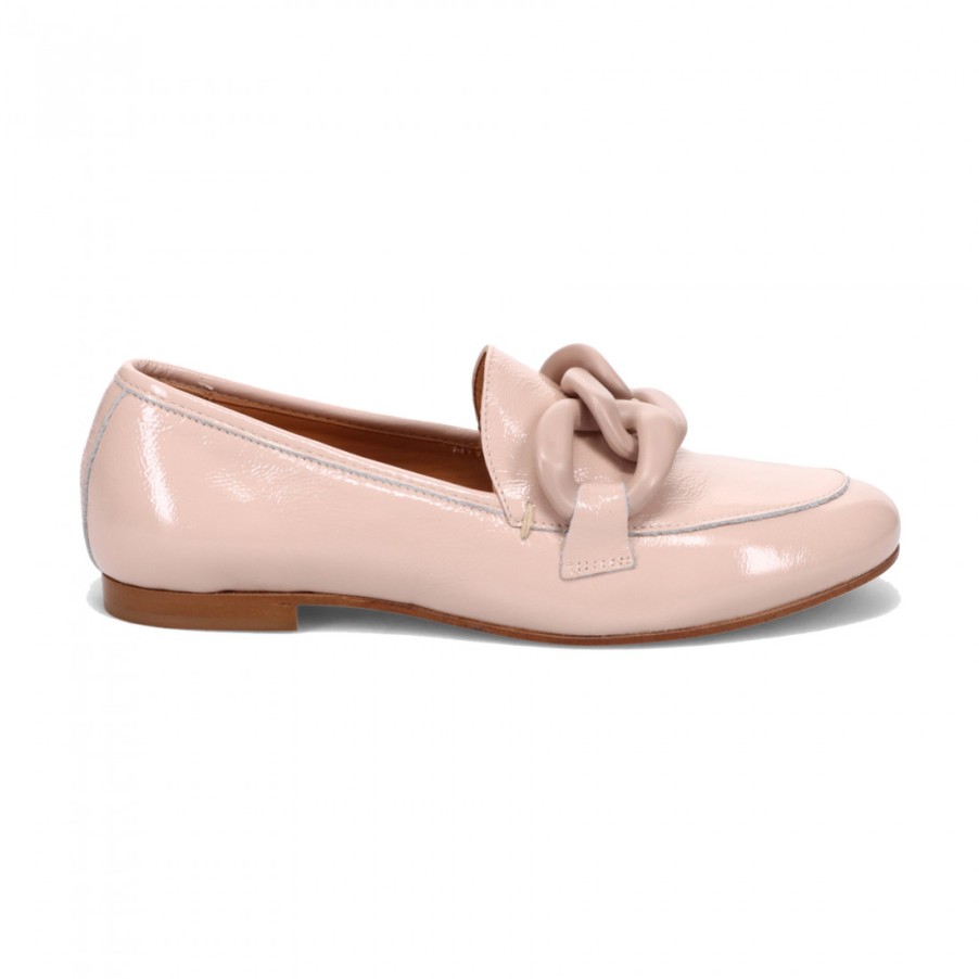 Frauen SANGIORGIO Slipper | Les Tulipes Damen-Loafer Aus Rosa Lackleder Mit Kette