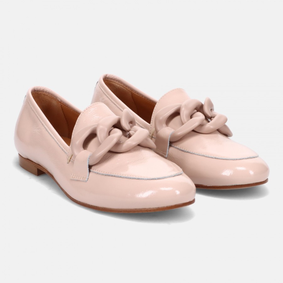 Frauen SANGIORGIO Slipper | Les Tulipes Damen-Loafer Aus Rosa Lackleder Mit Kette