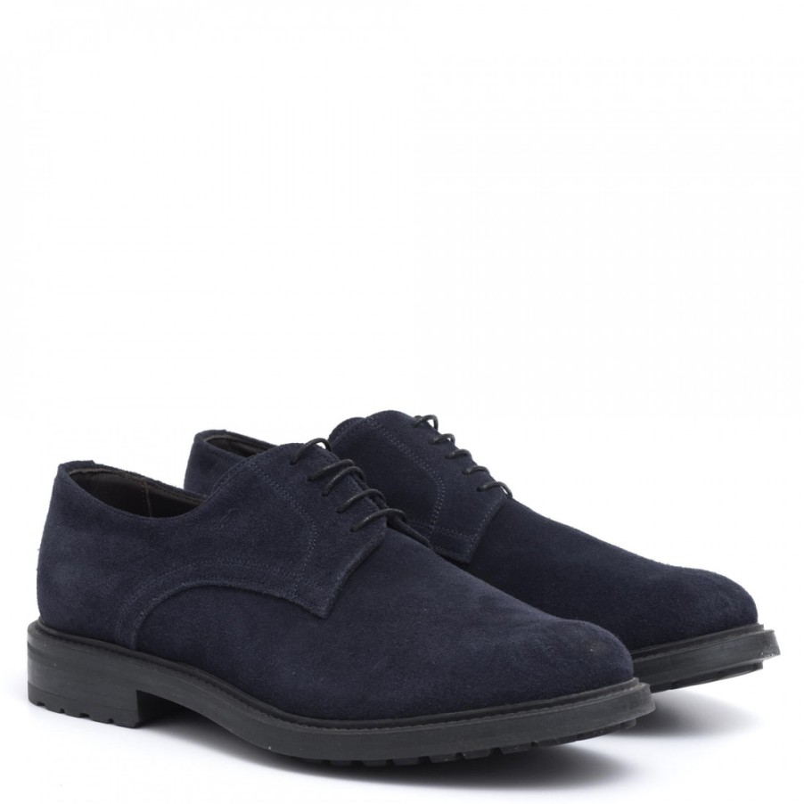 Manner SANGIORGIO Schnuren | Derby-Schuhe Aus Blauem Wildleder