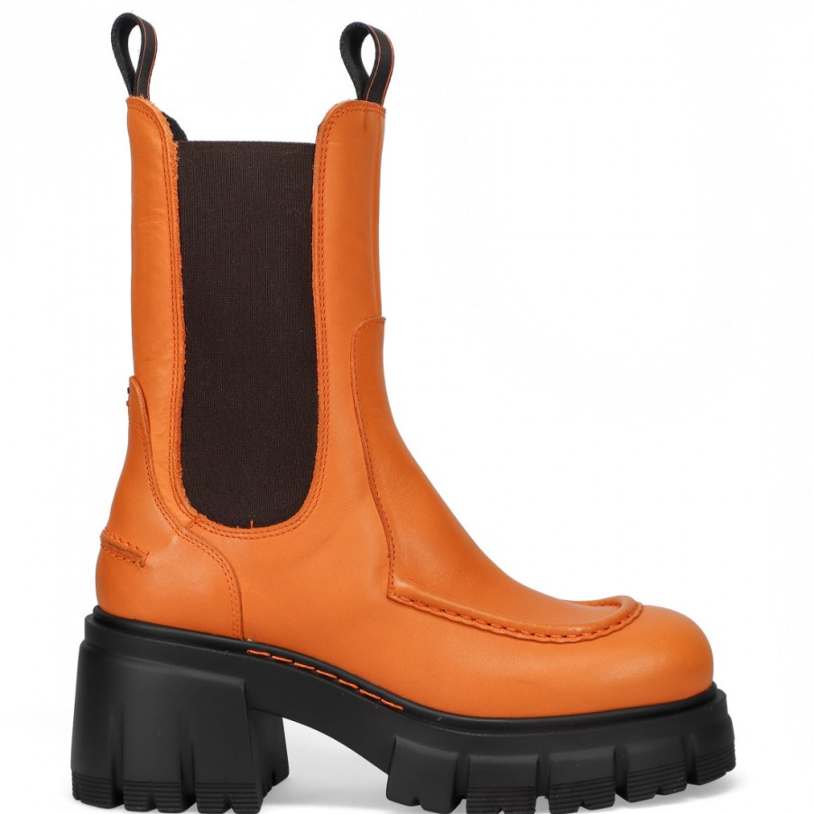 Frauen SANGIORGIO Stiefeletten | Barracuda Damen-Chelsea-Stiefel Aus Orangefarbenem Leder