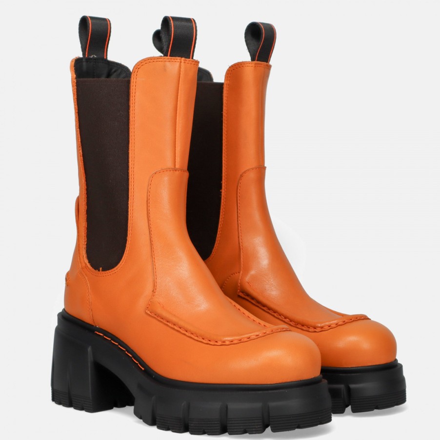 Frauen SANGIORGIO Stiefeletten | Barracuda Damen-Chelsea-Stiefel Aus Orangefarbenem Leder