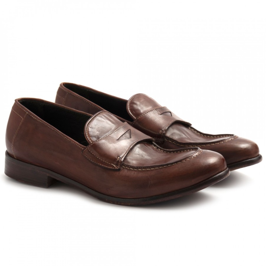 Manner SANGIORGIO Slipper | Jp David Herren-Mokassin Aus Braunem, Weichem Leder