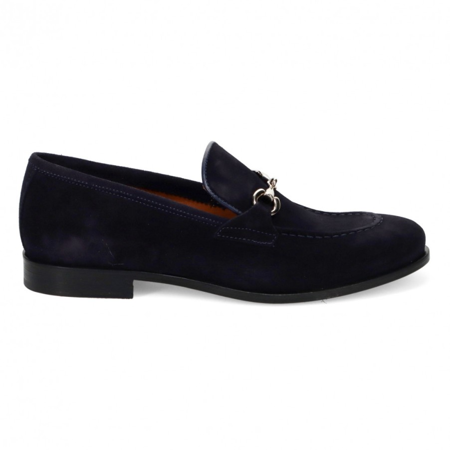 Manner SANGIORGIO Slipper | Sangiorgio Herren-Loafer Aus Blauem Wildleder Mit Horsebit