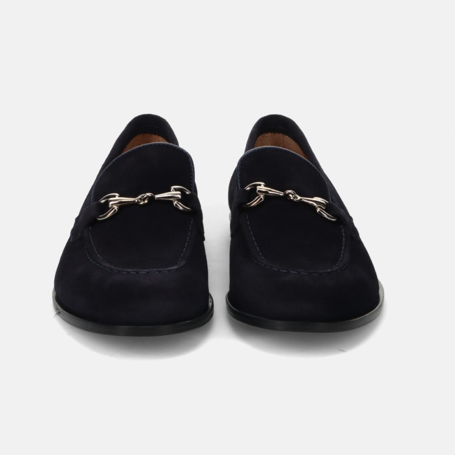 Manner SANGIORGIO Slipper | Sangiorgio Herren-Loafer Aus Blauem Wildleder Mit Horsebit