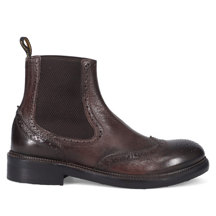 Manner SANGIORGIO Stiefeletten | Jp David Brogue Bootie Aus Dunkelbraunem, Gealtertem Leder