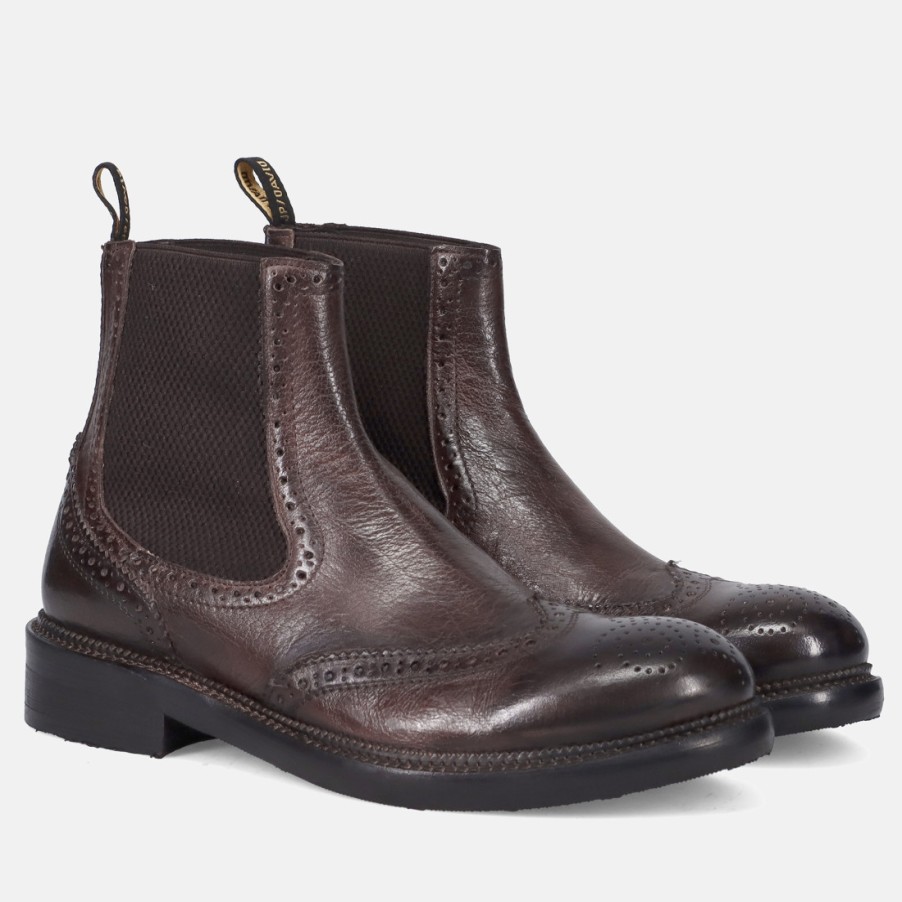 Manner SANGIORGIO Stiefeletten | Jp David Brogue Bootie Aus Dunkelbraunem, Gealtertem Leder