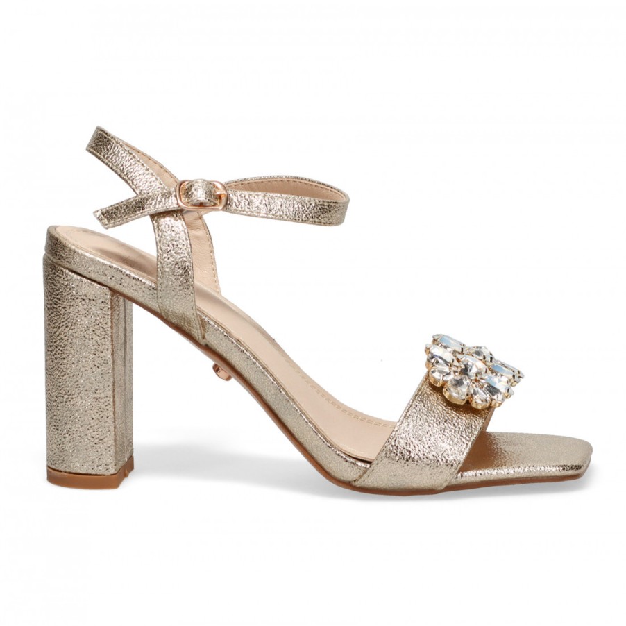 Frauen SANGIORGIO Sandalen | Twenty Four Haitch Yole Sandale Mit Absatz Aus Goldglitzerndem Kunstleder