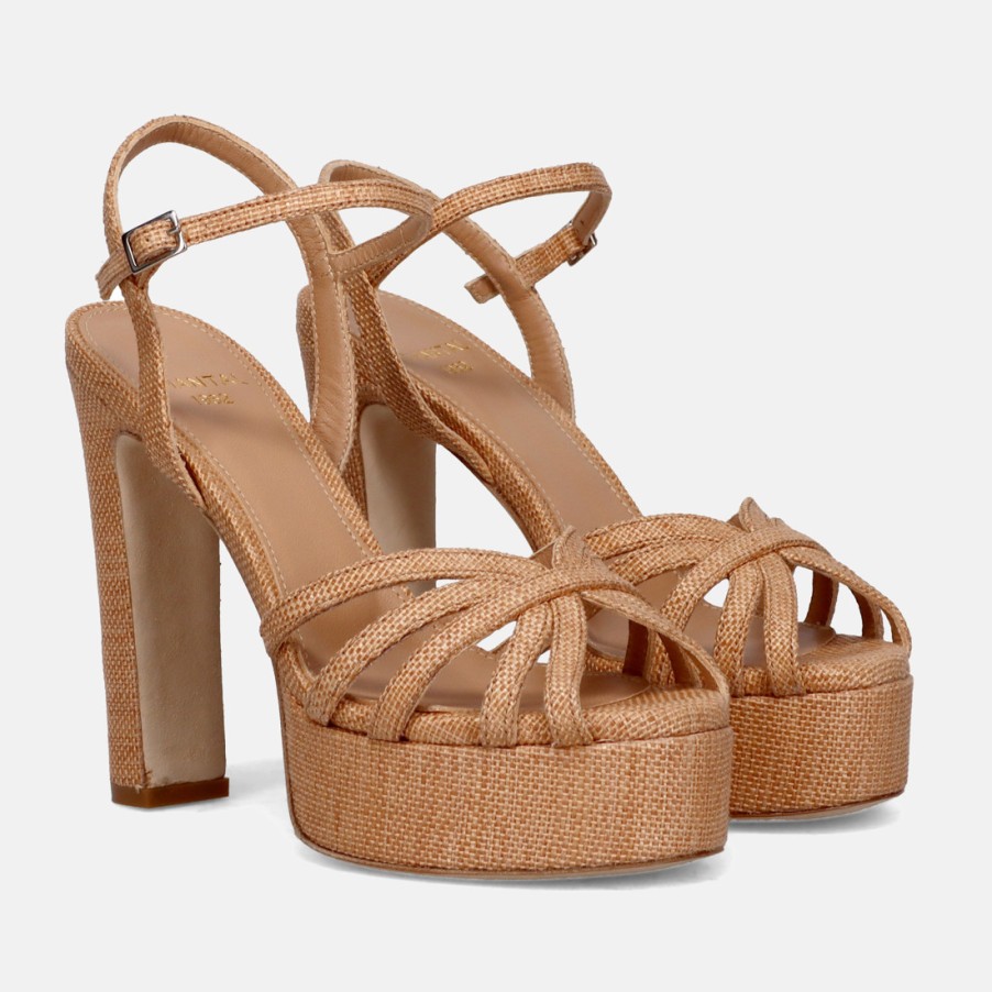 Frauen SANGIORGIO Sandalen | Chantal Plateausandale Aus Beigem Stoff